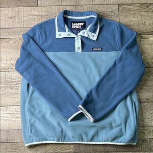 Lands' End Heritage Quarter Snap Two-Tone Blue Fleece Pullover